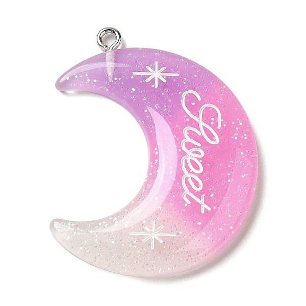 

PandaHall Gradient Color Translucent Resin Pendants, Glitter Moon Charms with Platinum Tone Iron Loops, Plum, 40x34x5mm, Hole: 2mm..., Purple