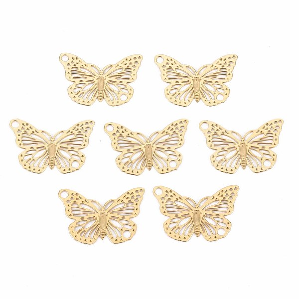 

PandaHall Rack Plating 304 Stainless Steel Filigree Connerctor Charms, Etched Metal Embellishments, Nickel Free, Butterfly, Real 18K Gold...