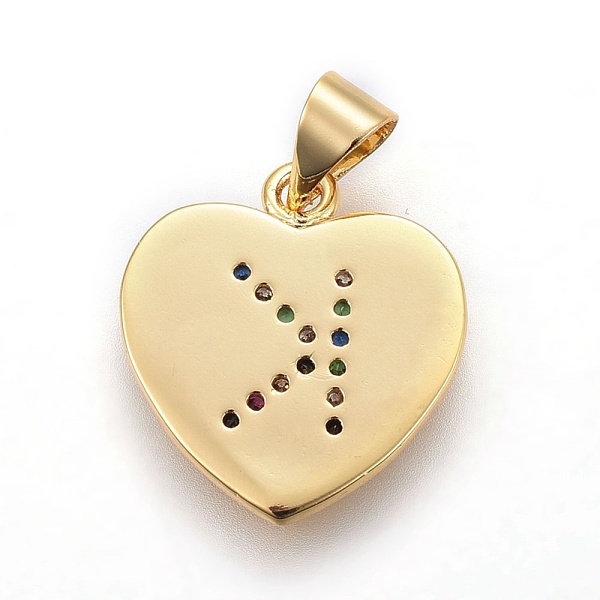 

PandaHall Brass Micro Pave Cubic Zirconia Pendants, Heart with Letter, Colorful, Letter.K, 17x15x1.5mm, Hole: 3.5x4.5mm Brass+Cubic Zirconia...