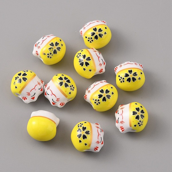 

PandaHall Handmade Porcelain Beads, Famille Rose Porcelain, Lucky Cat, Yellow, 14x12.5x11.5mm, Hole: 2mm Porcelain Cat Shape Yellow