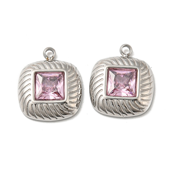 

PandaHall 304 Stainless Steel Charms, with Pink Glass, Square, Stainless Steel Color, 14.5x12x3mm, Hole: 1.2mm Stainless Steel+Glass Square...