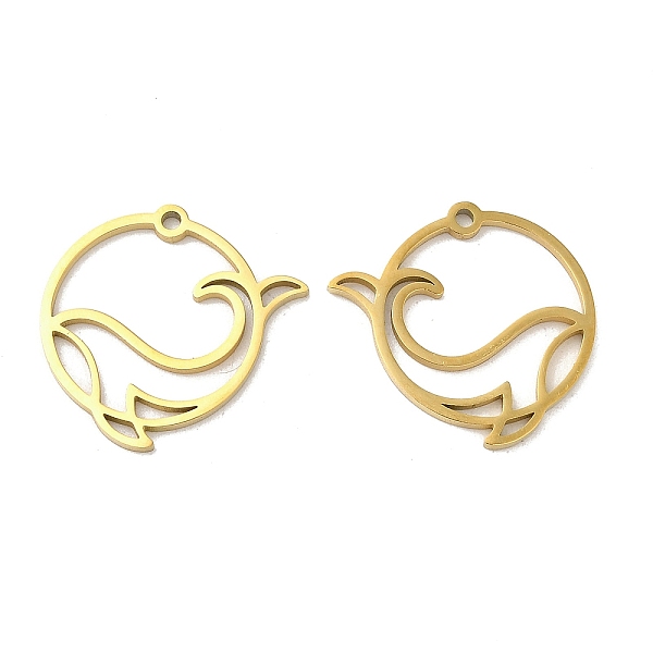 

PandaHall Ion Plating(IP) 304 Stainless Steel Pendants, Flat Round with Whale Charm, Real 18K Gold Plated, 19.5x20x1mm, Hole: 1.4mm 304...