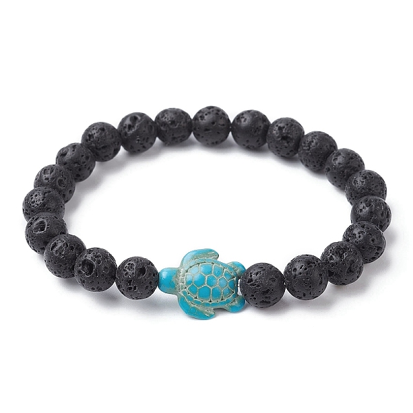 

PandaHall Natural Lava Rock & Synthetic Turquoise Turtle Beaded Stretch Bracelet, Inner Diameter: 2-1/8 inch(5.5cm) Lava Rock Turtle