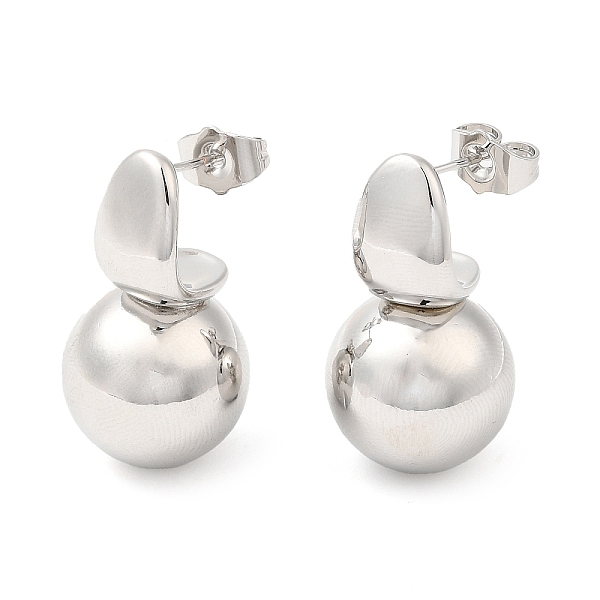 

PandaHall Brass Round Ball Dangle Stud Earrings, Long-Lasting Plated, Lead Free & Cadmium Free, Platinum, 28x15.5mm Brass Round