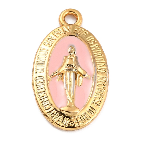 

PandaHall Golden Alloy Enamel Pendants, Long-Lasting Plated, Our Lady of the Miraculous Medal, Oval, Pink, 21x12x1.5mm, Hole: 1.7mm...