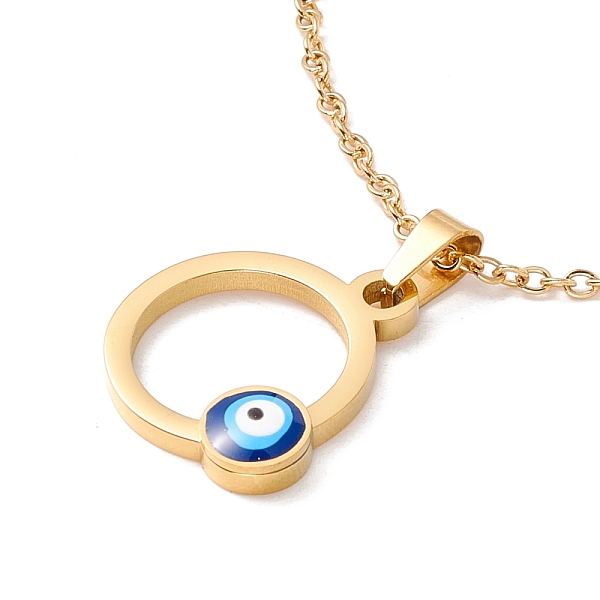 

PandaHall Ion Plating(IP) 304 Stainless Steel Ring with Evil Eye Pendant Necklace with Enamel for Women, Golden, 18.5 inch(47cm) 304...