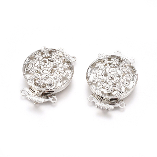 

PandaHall Brass Box Clasps, Multi-Strand Clasps, 3-Strands, 6 Holes, Long-Lasting Plated, Flower, Platinum, 31x22x7mm, Hole: 1.2mm Brass...