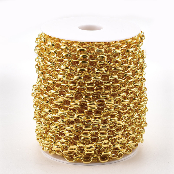 

PandaHall Iron Rolo Chains, Belcher Chains, Unwelded, with Spool, Golden, 10x8x2.5mm, about 82.02 Feet(25m)/roll Iron