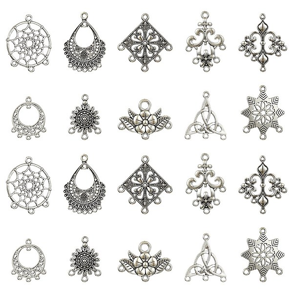 

PandaHall 24Pcs 12 Style Tibetan Style Chandelier Component Links, Teardrop/Flower/Rhombus, Antique Silver, 24~36x15.5~33.5x1~3.5mm, Hole...