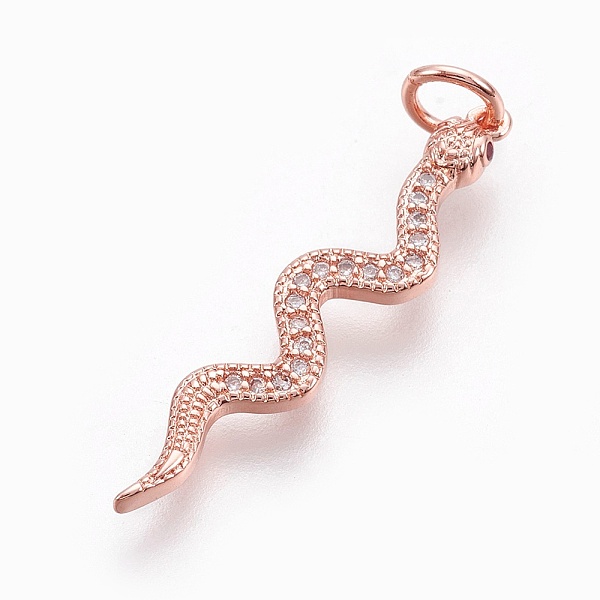 

PandaHall Brass Micro Pave Cubic Zirconia Pendants, Long-Lasting Plated, Snake, Lead Free & Nickel Free & Cadmium Free, Clear, Real Rose...