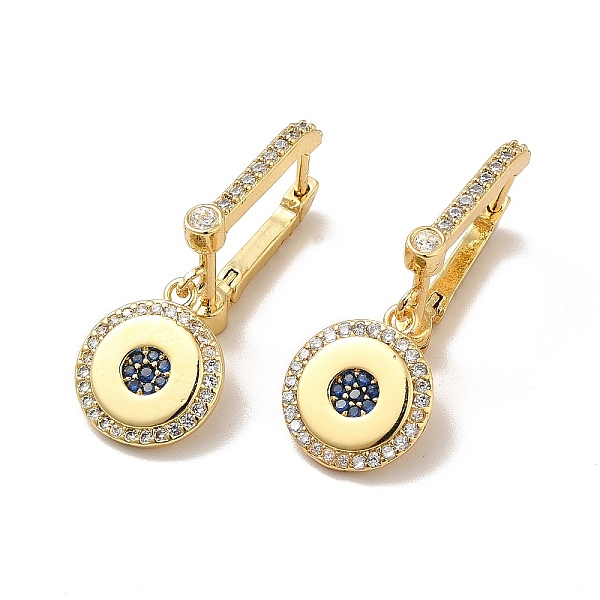 

PandaHall Brass Cubic Zirconia Hoop Earrings, Evil Eye Dangle Earring for Women, Real 18K Gold Plated, 27mm, Pin: 0.8mm Brass