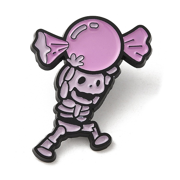 

PandaHall Halloween Skull with Candy Enamel Pins, Black Alloy Brooches for Clothes Backpack, Plum, 28x23.5x1.5mm Alloy+Enamel Skull Purple