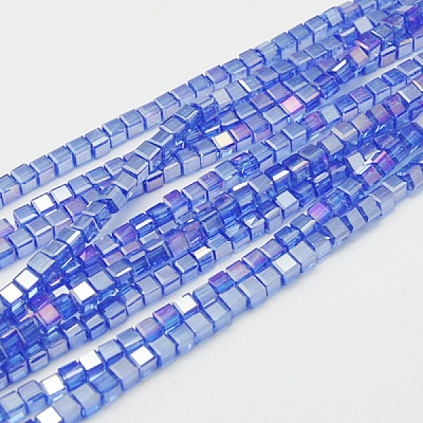 

PandaHall Electroplate Glass Beads Strands, AB Color Plated, Faceted, Cube, Royal Blue, 4~5x4~5x4~5mm, Hole: 1mm, 98~100pcs/strand, 40~43cm...