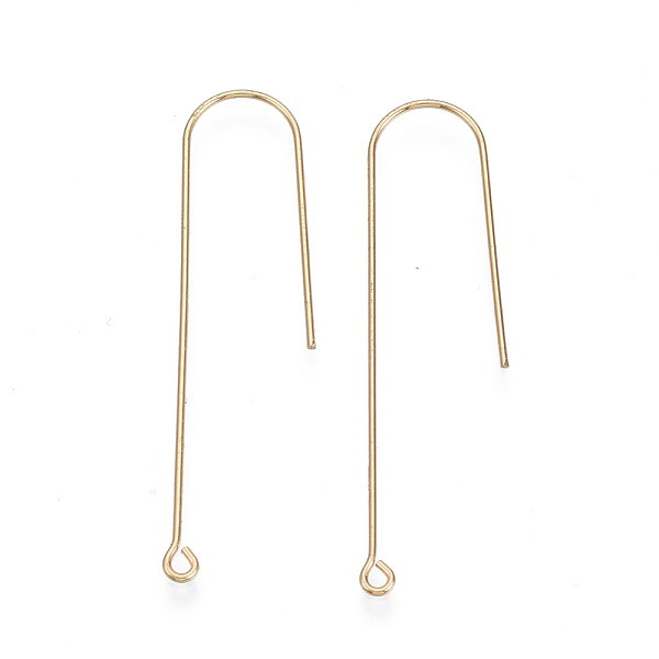 

PandaHall Brass Earring Hooks, with Horizontal Loop, Nickel Free, Real 18K Gold Plated, 45x10mm, Hole: 1.4mm, 18 Gauge, Pin: 1mm Brass