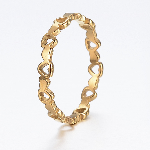 

PandaHall 304 Stainless Steel Finger Rings, Heart, Mixed Size, Golden, 16~19mm 304 Stainless Steel