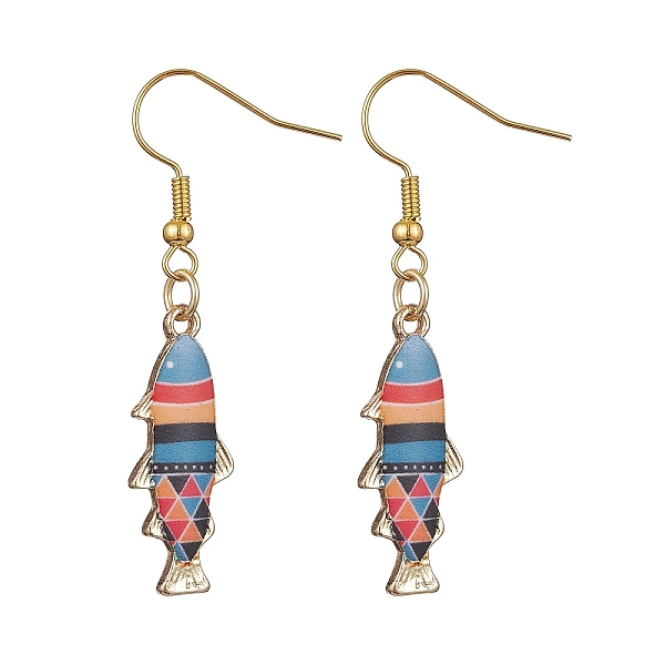 

PandaHall Light Gold Alloy Enamel Dangle Earrings, Fish, Steel Blue, 48x10mm Alloy Fish