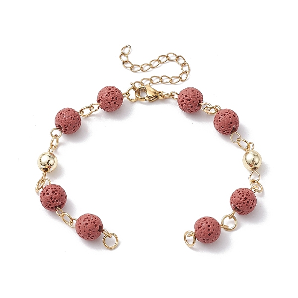

PandaHall Dyed Natural Lava Rock Round Beaded Chain Bracelet Making, with Golden 304 Stainless Steel Findings, Fit for Connector Charms...