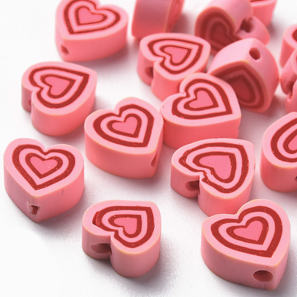 

PandaHall Handmade Polymer Clay Beads, Heart, Pink, 7.5~11x7~11x4~5mm, Hole: 1.8mm Polymer Clay Heart Pink