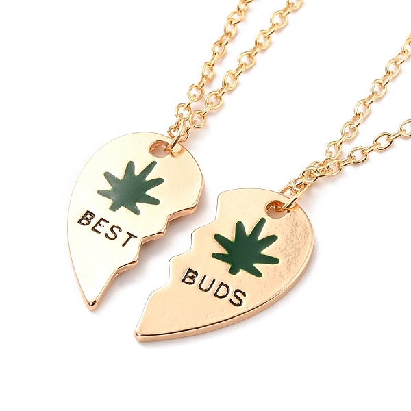 

PandaHall BEST BUDS Alloy Pendant Necklaces, Valentine's Day Broken Heart Necklaces, Golden, Dark Green, 17.71 inch(45cm), 2.2mm, 2pcs/set...