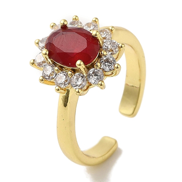 

PandaHall Rack Plating Brass Micro Pave Cubic Zirconia Cuff Rings, Long-Lasting Plated, Lead Free & Cadmium Free, Flower, Red, adjustable...