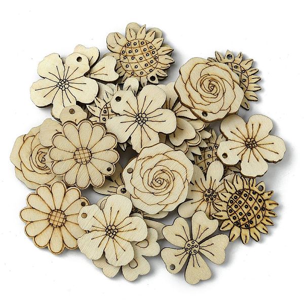 

PandaHall 100 Pcs Wood Pendants, Flower Charms, Beige, 31.5~32.5x31.5~32x2.5mm, Hole: 1.8~2mm, 100pcs/set Wood Flower Yellow