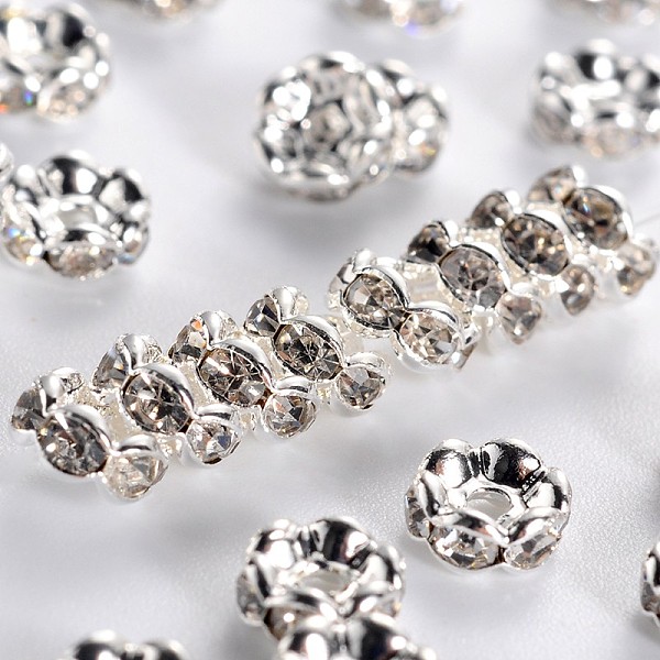 

PandaHall Brass Rhinestone Spacer Beads, Grade AAA, Wavy Edge, Nickel Free, Silver Color Plated, Rondelle, Crystal, 5x2.5mm, Hole: 1mm..., Clear