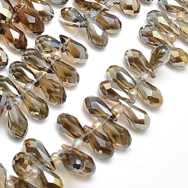 

PandaHall Electroplate Glass Beads Strands, Half Plated, Faceted, teardrop, Camel, 12x6mm, Hole: 1mm Glass Teardrop Brown