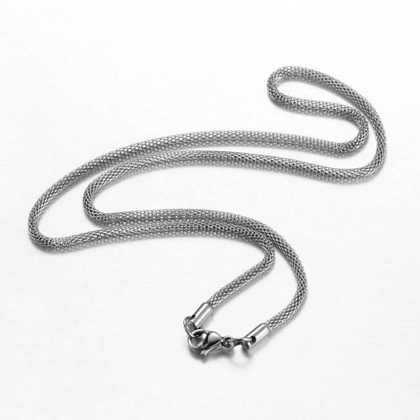 

PandaHall 201 Stainless Steel Mesh Chain Necklaces, with Lobster Claw Clasps, Stainless Steel Color, 17.7 inch(45cm) 201 Stainless Steel