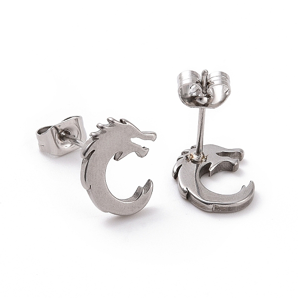 304 Stainless Steel Tiny Dragon Stud Earrings For Men Women