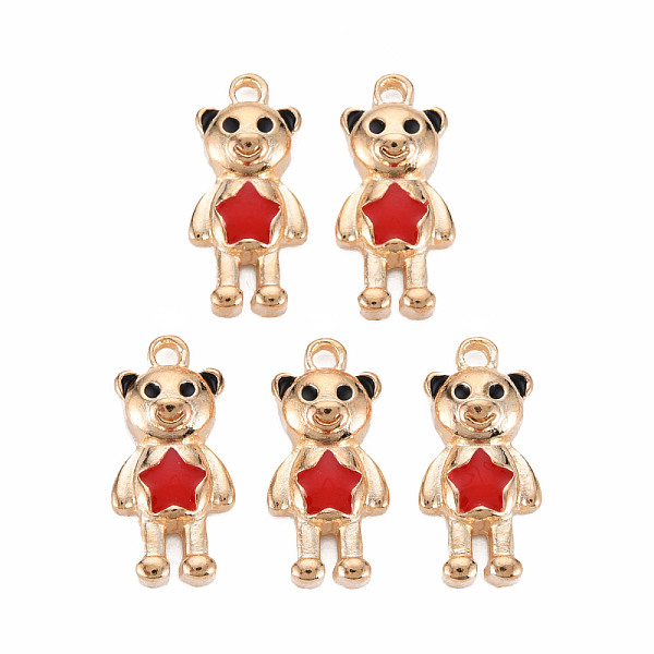 

PandaHall Alloy Enamel Pendants, Cadmium Free & Lead Free, Light Gold, Bear, Red, 20.5x10x5mm, Hole: 1.6mm Alloy+Enamel Bear Red