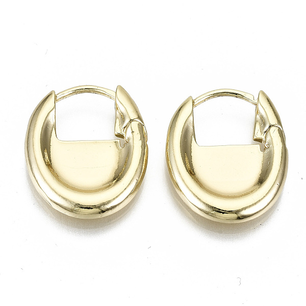 

PandaHall Brass Huggie Hoop Earrings, Oval, Nickel Free, Real 18K Gold Plated, 23x18.5x3mm, Pin: 1mm Brass Oval