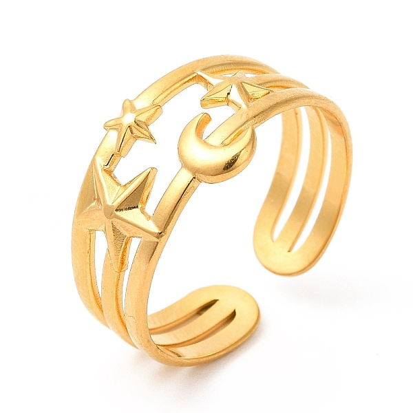 

PandaHall Ion Plating(IP) 304 Stainless Steel Cuff Wide Band Rings, Moon & Star Open Finger Rings for Women Men, Real 18K Gold Plated...