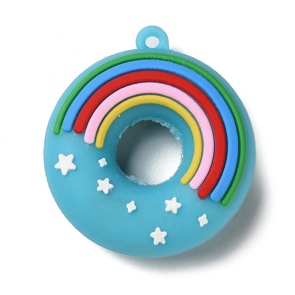 

PandaHall PVC Plastic Pendants, Donut with Rainbow Charm, Sky Blue, 48x43.5x14mm, Hole: 2.5mm PVC Donut