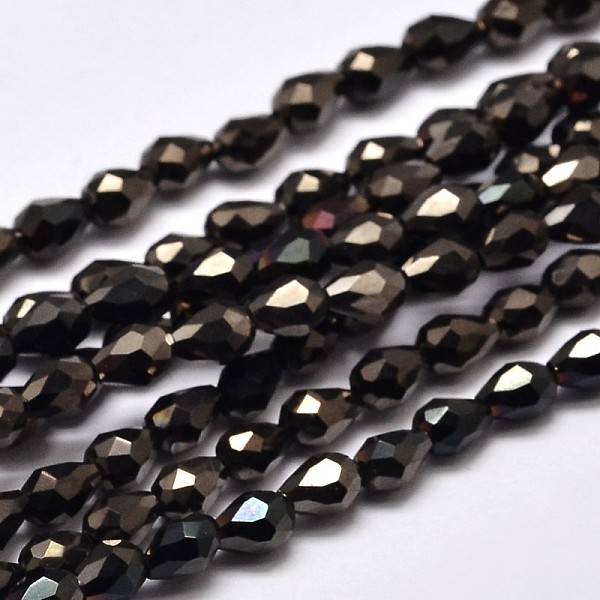 

PandaHall Faceted Teardrop Full Plated Electroplate Glass Beads Strands, Black Plated, 5x3mm, Hole: 1mm, about 100pcs/strand, 17.7 inch~19.6...