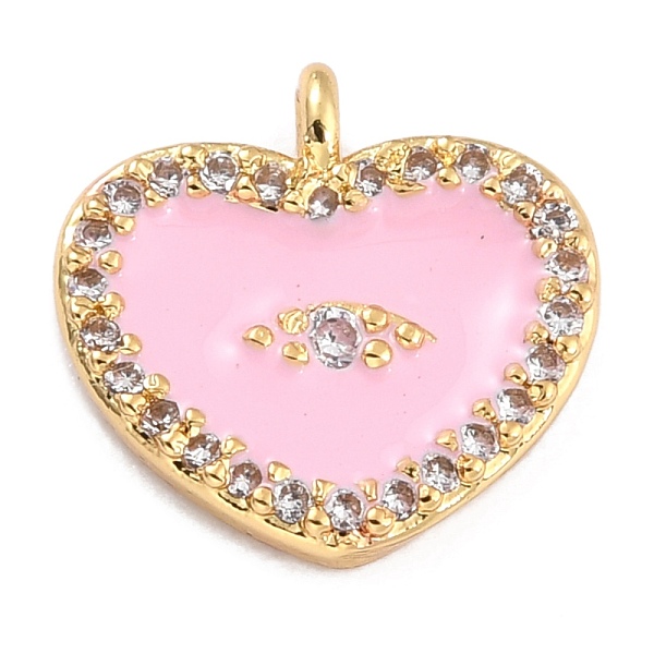 

PandaHall Golden Plated Brass Micro Pave Clear Cubic Zirconia Charms, with Enamel, Long-Lasting Plated, Heart with Eye, Pink, 11x11.5x2.5mm...