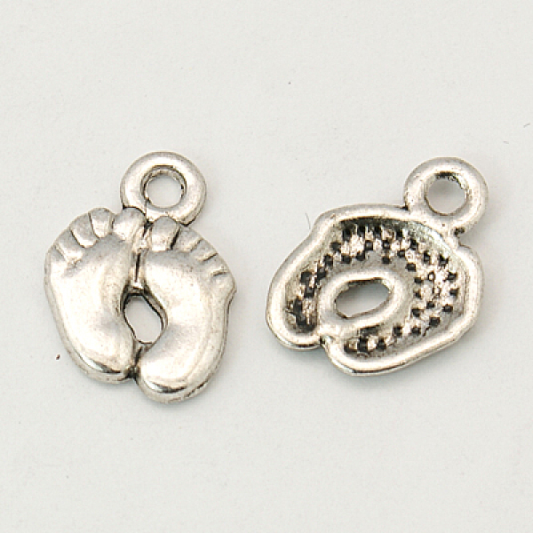 PandaHall Tibetan Style Alloy Charms, Foot Print, Cadmium Free & Lead Free, Antique Silver, 14x10x2mm, Hole: 2mm Alloy Body