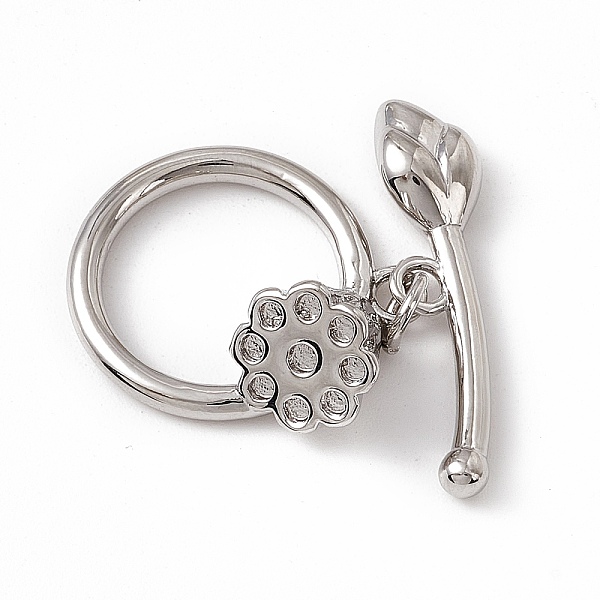 

PandaHall Brass Toggle Clasps, Ring with Lotus Pod, Real Platinum Plated, Ring: 20.5x18x7.5mm, Hole: 2mm, Bar: 25.5x6x3.5mm, Hole: 2mm Brass...