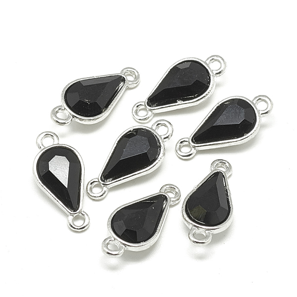 

PandaHall Alloy Glass Links connectors, teardrop, Platinum, Black, 21x10x5~6mm, Hole: 2mm Alloy+Glass Teardrop Black