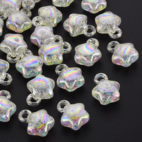 

PandaHall Transparent Crackle Acrylic Pendants, AB Color, Star, White, 18x14x8.5mm, Hole: 3.5mm, about 510pcs/500g Acrylic Star White