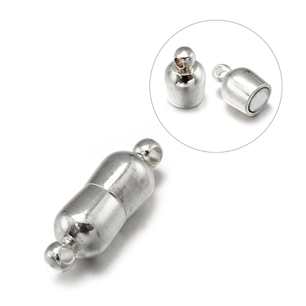 

PandaHall Column Brass Magnetic Clasps with Loops, Nickel Free, Platinum, 17.5x6mm, Hole: 1mm Brass Column