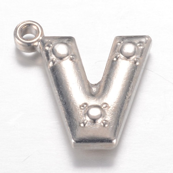

PandaHall 201 Stainless Steel Charms, Letter V, Stainless Steel Color, 15x14.2x3.5mm, Hole: 1.2mm 201 Stainless Steel Letter V