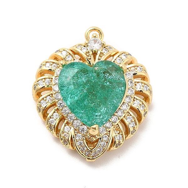 

PandaHall Brass Micro Pave Clear Cubic Zirconia Pendants, with Glass, Heart, Real 18K Gold Plated, Medium Aquamarine, 24.5x21.5x9mm, Hole...