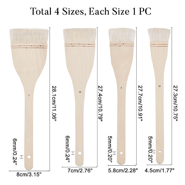 4 Size Flat Hake Brushes Sheep Hair Bristles Wash Brush Large Area Flat Brush Set For Watercolor