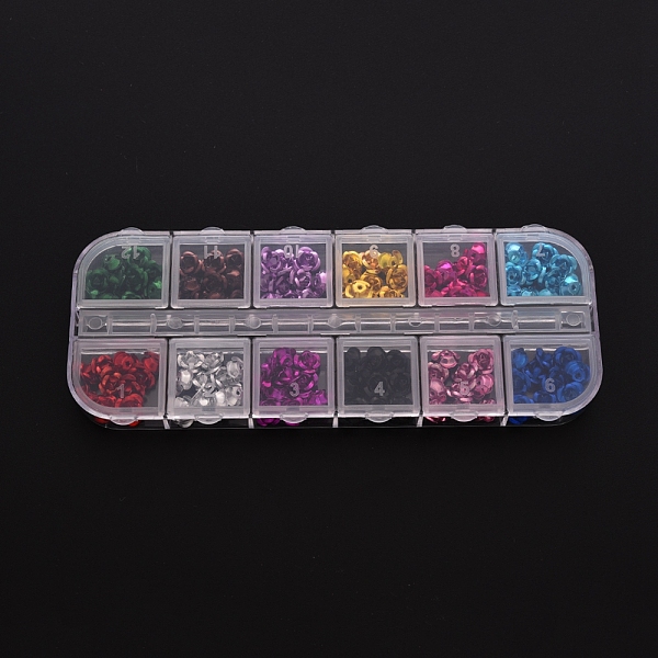 

PandaHall Aluminum Cabochons, Nail Art Decorations, Flower, Mixed Color, 7x7x4mm, 12colors/box Aluminum Flower