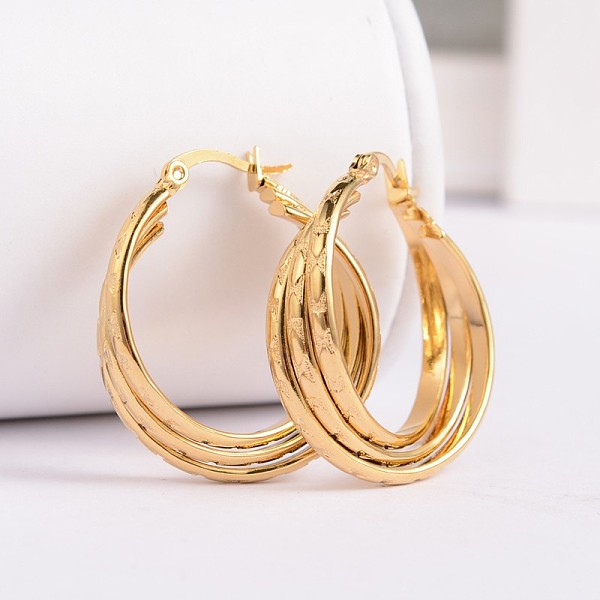 

PandaHall New Fashion 304 Stainless Steel Hoop Earrings, Hypoallergenic Earrings, Golden, 33.5x28x8.5mm, Pin: 1x0.6mm 304 Stainless Steel