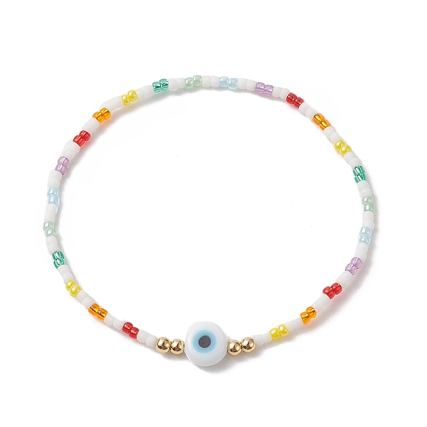 

PandaHall Evil Eye Lampwork & Glass Seed Beaded Stretch Bracelet for Women, Colorful, Inner Diameter: 2 inch(5.1cm) Glass