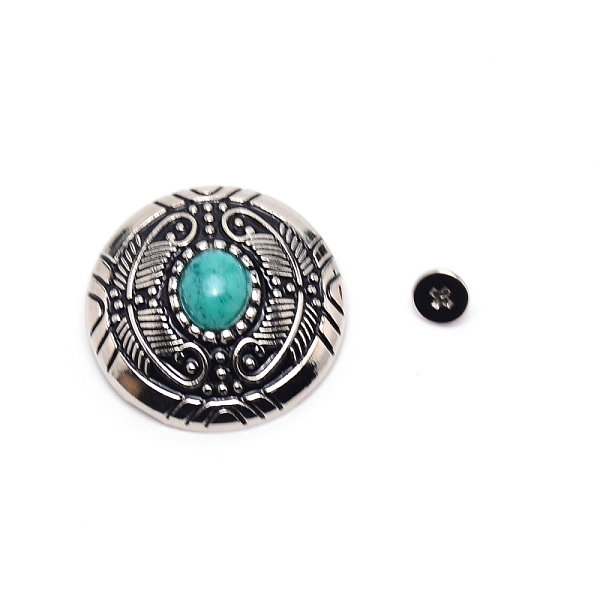 

PandaHall 1-Hole Alloy & Cat eye Turquoise Buttons, Flat Round with Leaf Pattern, for DIY Luggage and Hardware Accessaries, Dark Turquoise...