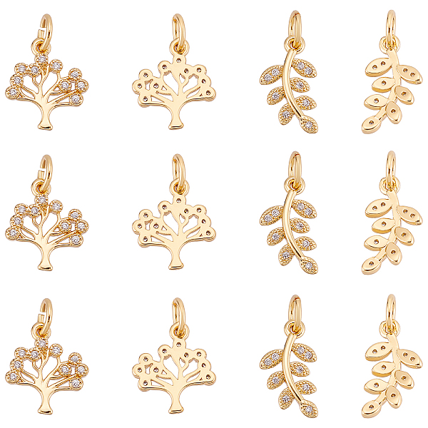 

PandaHall SUPERFINDINGS 12Pcs 2 Style Brass Micro Pave Clear Cubic Zirconia Pendant, with Jump Ring, Long-Lasting Plated, Tree & Leaf...