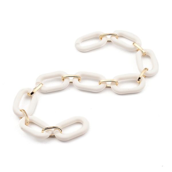 

PandaHall Handmade Acrylic Cable Chains, with Aluminum Links, for Jewelry Making, Oval, Light Gold, White, Links: 27x16.5x4mm and 15x7.5x2mm...