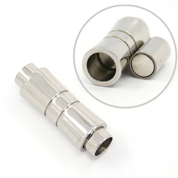 

PandaHall Smooth 304 Stainless Steel Magnetic Clasps with Glue-in Ends, Column, Stainless Steel Color, 25x8.5mm, Hole: 5mm 304 Stainless...